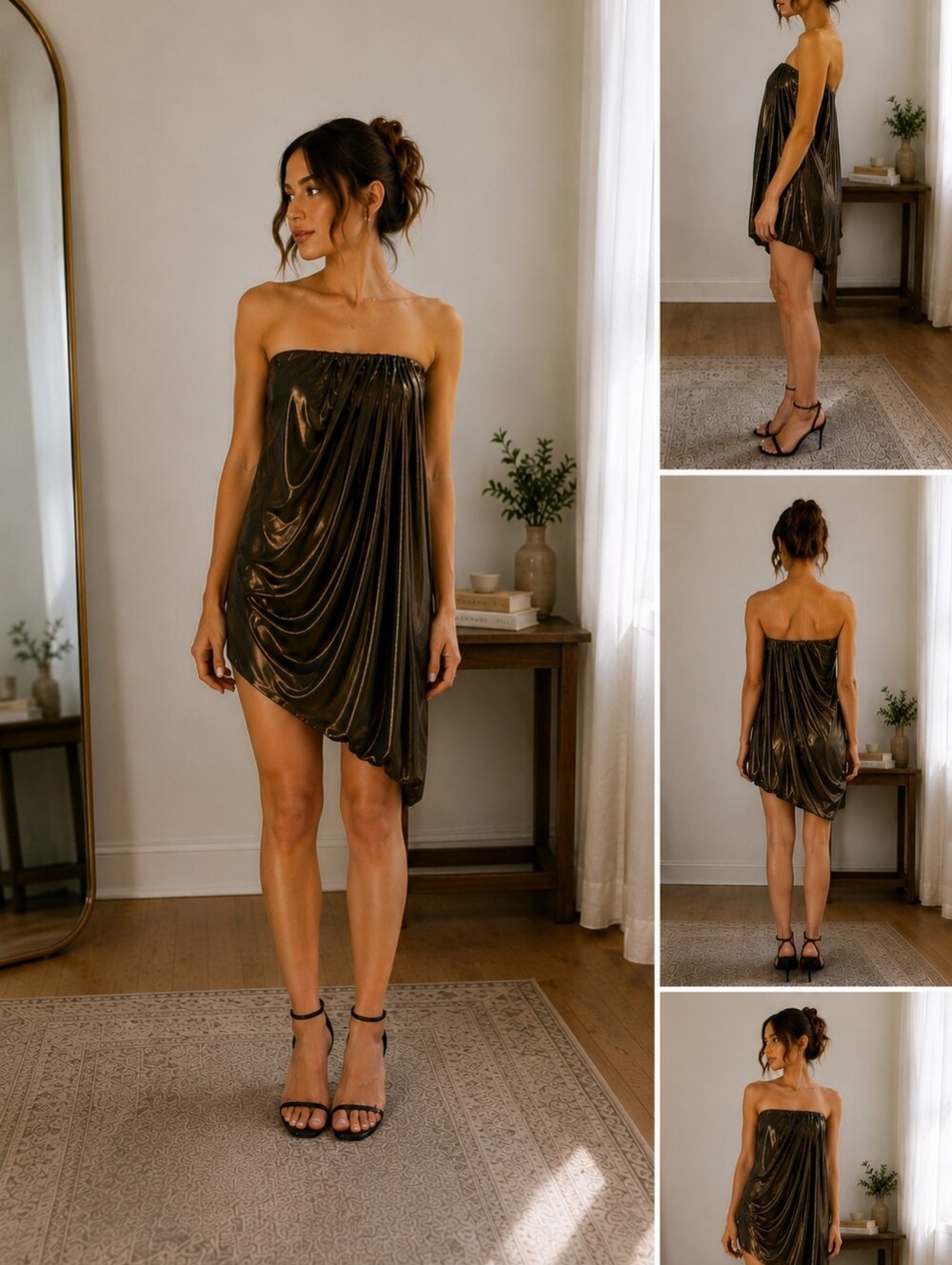 Grecian Style Strapless Green Cocktail Mini Dress Date Night Bachlorette